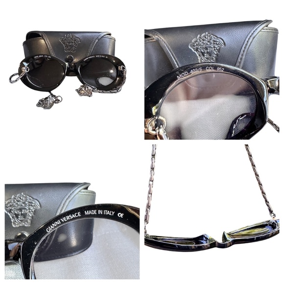 Vintage GIANNI VERSACE Runway Medusa Pendant Black Round-Frame Sunglasses 403 main image 4